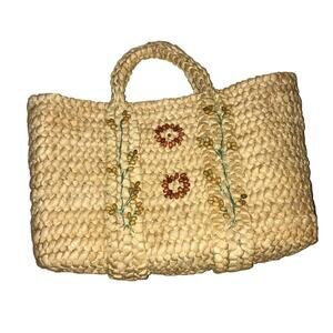 Skemo Large Luxury Woven Beach Tote straw raffia natural beads